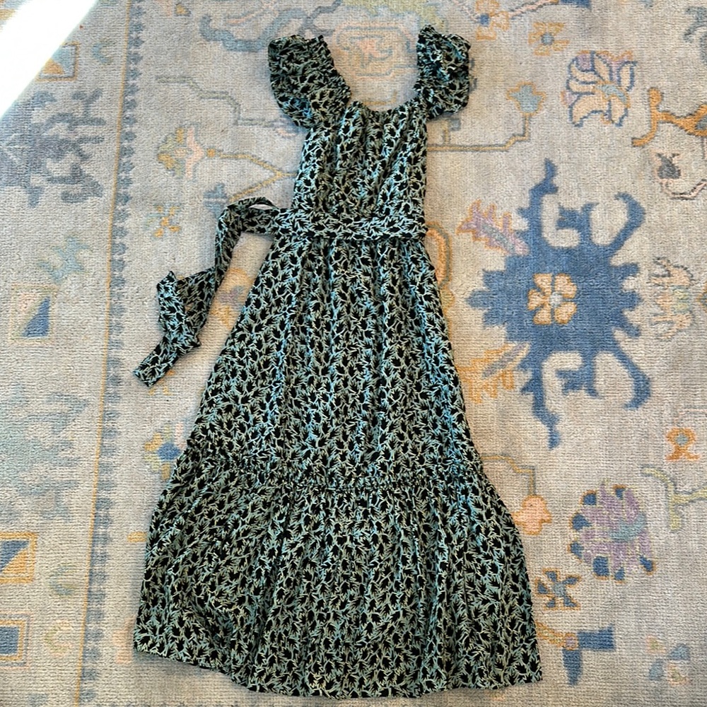 Derek Lam Green White Ruffled Tiered Maxi Sundress